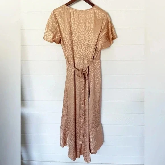 NWT Simplee Midi Animal Print Wrap Asymmetric Dress Size Large in Gold - Picture 11 of 13